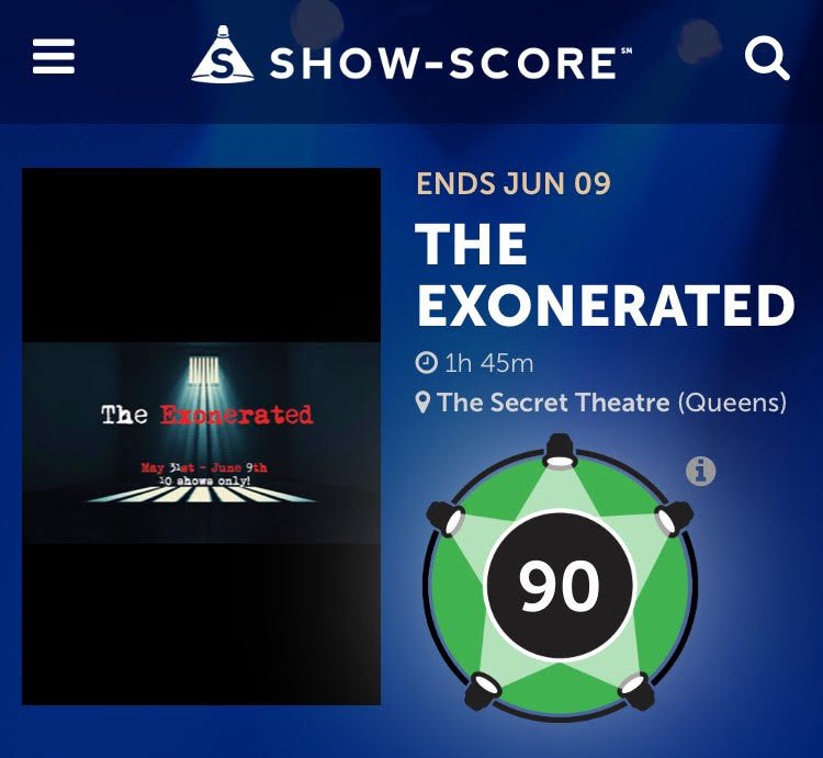 SecretTheatreNY's tweet photo. Have you seen 'The Exonerated' already? Leave us an ol' fashioned review on @Show_Score! Our first Critic's Review gave us a 90!
Show-Score: https://t.co/EmmcsvklIy
#secrettheatre #notsosecret #showscore #theexonerated #review https://t.co/PBCHs13N3j