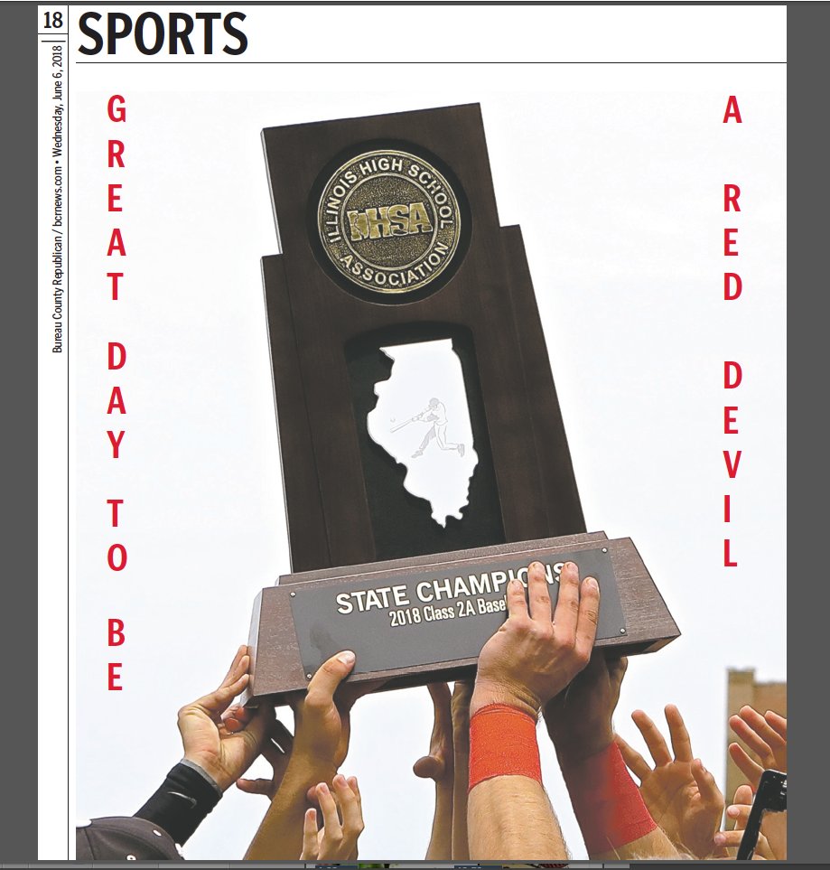 bcrsportsed's tweet photo. here's a little sneak preview of Wednesday's BCR featuring the state champion Red Devils. There are 9 pages in all on the Red Devils! You'll definitely want to pick up a copy or two @baseball1_hall  #GreatDayToBeARedDevil #LEH https://t.co/VoMasxCP4G
