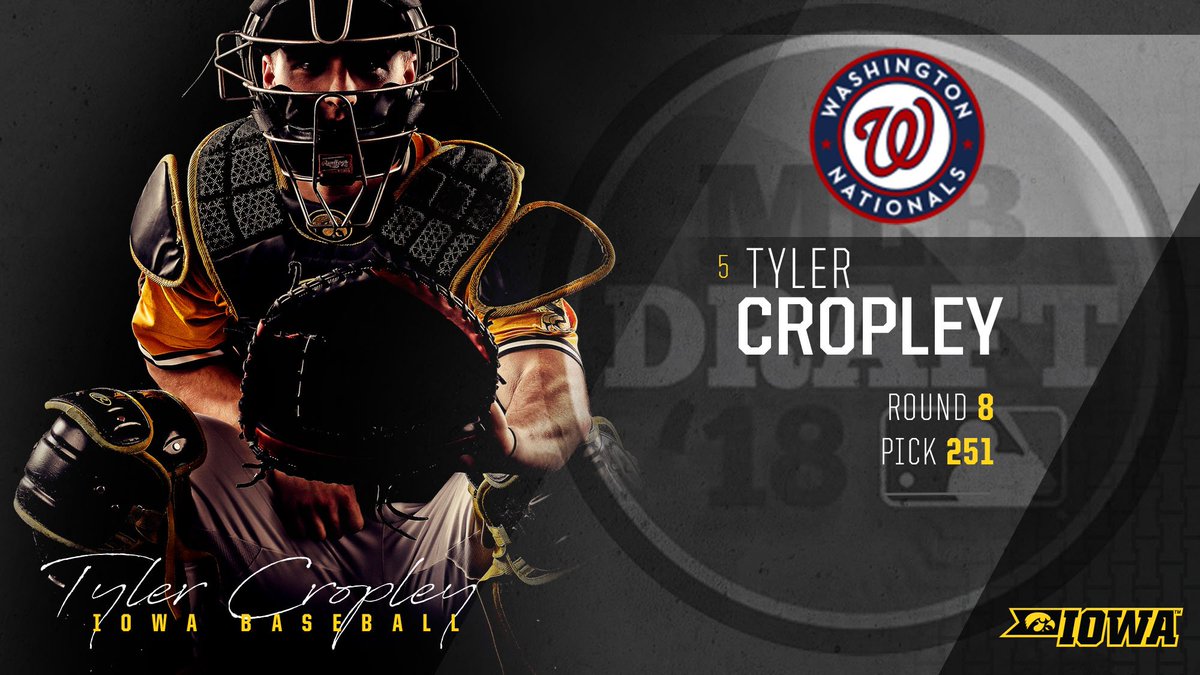 UIBaseball's tweet photo. . @TylerCropley was selected in the 8th Round (251st pick) by the @Nationals ... 2 #Hawkeyes in top-10 rounds for 2nd straight year!  #Hellerball https://t.co/AjfwpHOHUX
