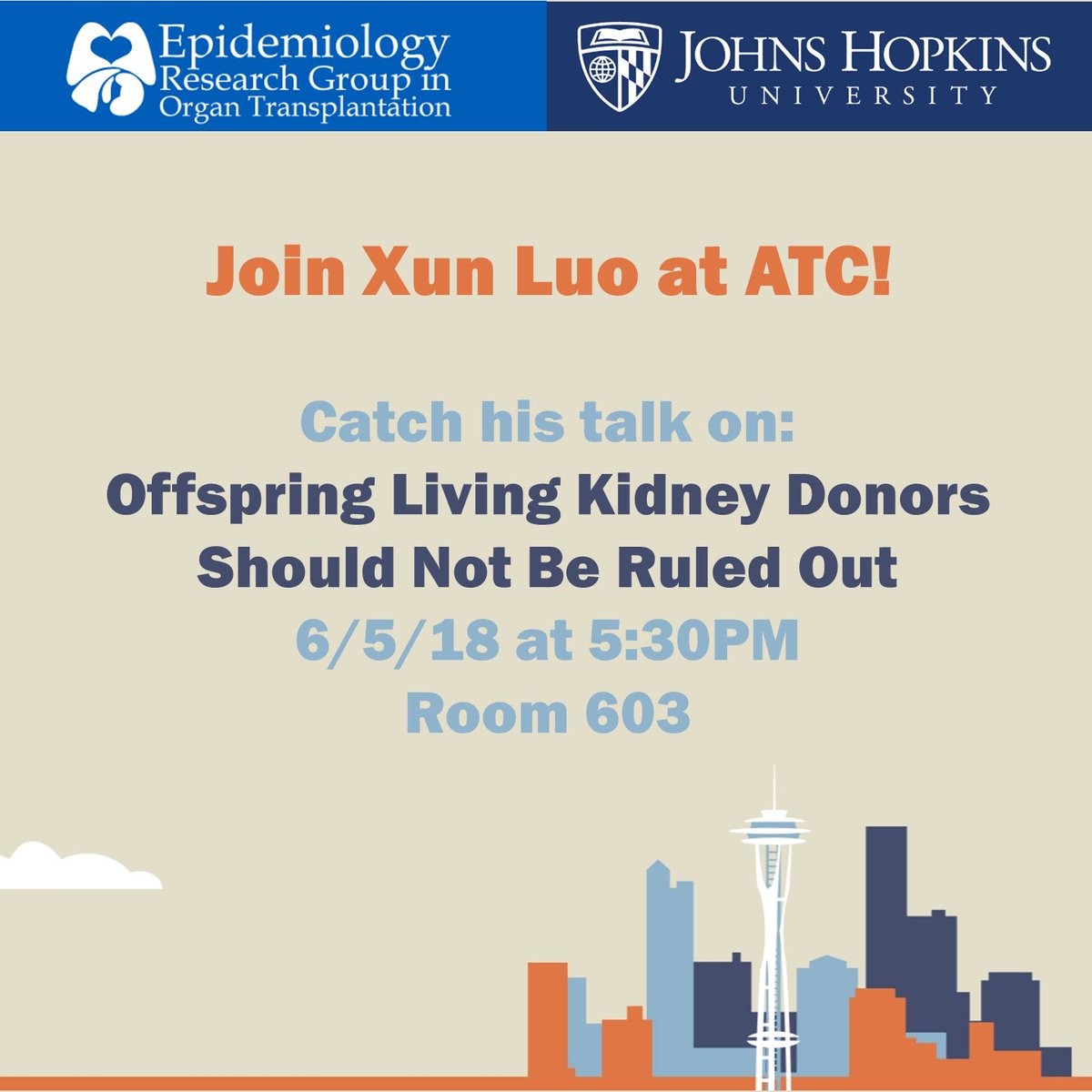 Before you leave today's #ATC2018Seattle, catch these talks from <a href="/KristaLentine/">Krista Lentine, MD,PhD | FASN | FAST</a> (cost of alternative KT immunosuppression), <a href="/sarahras1/">Sarah Rasmussen</a> (alternative quality metrics), <a href="/Tanveen_Ishaque/">Tanveen</a> (outcomes under HCC exception policy), and <a href="/XunLuo88/">Xun Luo</a> (offspring living kidney donors)!