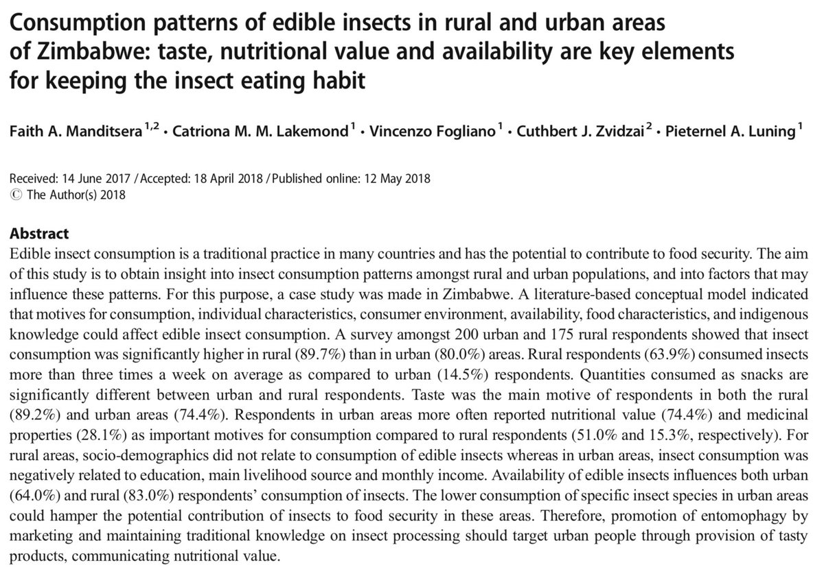 CogillNutrition's tweet photo. Consumption study of edible insects from Zimbabwe by Manditsera et al in June issue of Food Security Journal Open Access
https://t.co/OJlrNUoC7P https://t.co/eHnMWoGBEO
