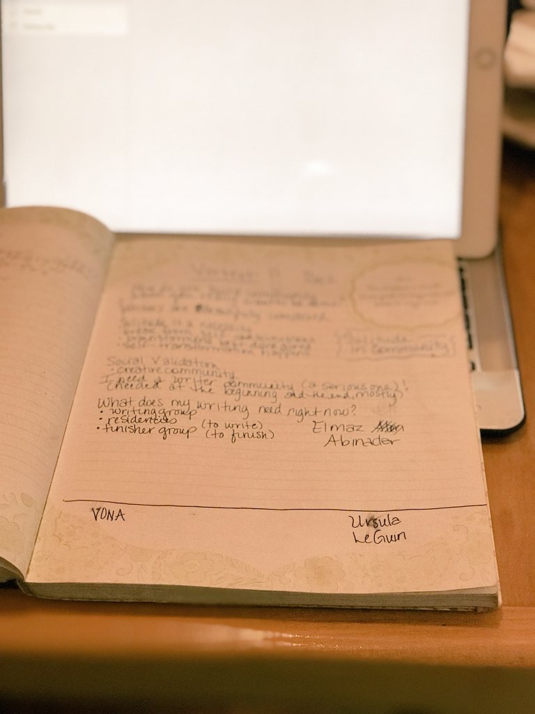 EReneSpeaks's tweet photo. Revisiting notes from #Vortext. Day 1 the tone was set by @ElmazWrites, discussing βSolitude in Community: How to Build Community, When You Really Want to Be Aloneβ. Sheesh! #writers #creatives #socialsolitude @writehedgebrook https://t.co/VJmbs6881m