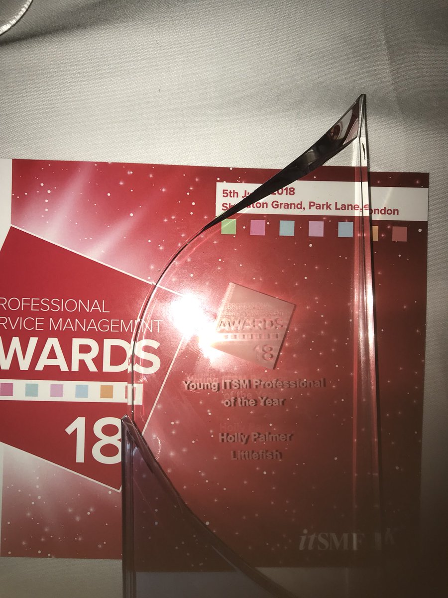 JonMorleyITSM's tweet photo. So proud that Holly Palmer of @littlefishuk won the young ITSM professional of the year. Had a real privilege of working with her in the early part of her career. Yes she’s ‘simply awesome’ #PSMA18 https://t.co/VFqYz74cRf