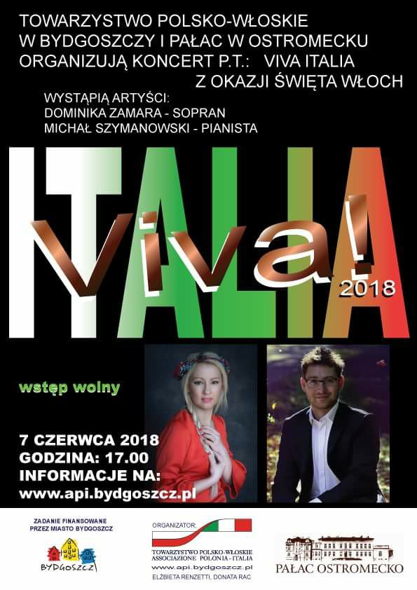 Koncert Viva Italia 7 czerwca 2018 godzina 17:00 Pałac w Osromecku, Bydgoszcz 
Dominika Zamara sopran
Michał Szymanowski fortepian
api.bydgoszcz.pl/events
 #soprano #michałszymanowski #music #opera #concert #elzbietarenzetti #pałacostromecko #bydgoszcz #polska #Poland