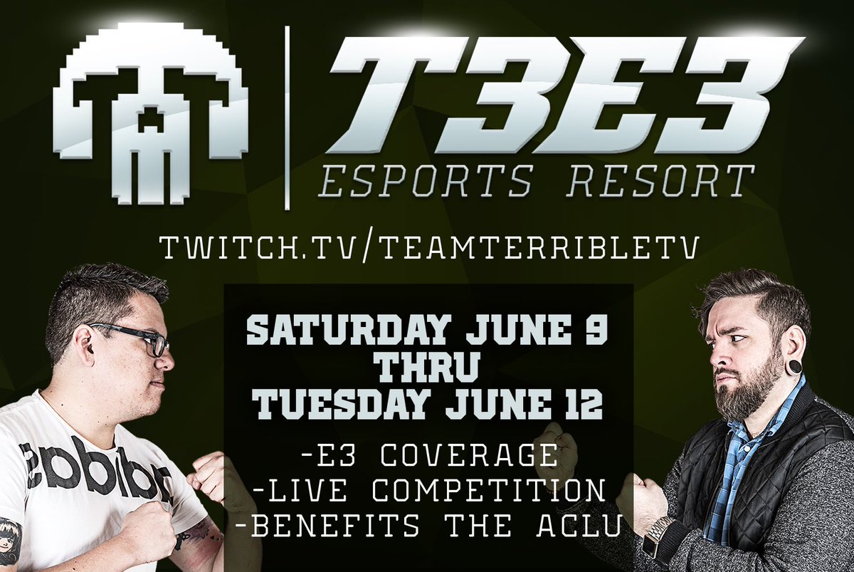 NVisionJCK's tweet photo. This Saturday, I will be live on https://t.co/NFea0JxLew with @MicahTheBrave for the best/worst 4 Days in games industry news.

#E32018 is now #T3E32018

• LIVE E3 Coverage
• #TeamMTB vs #TeamJCK eSports Competition
• Shenanigans
• Tech Problems

See you there, my dudes. https://t.co/MPTIFX96PH