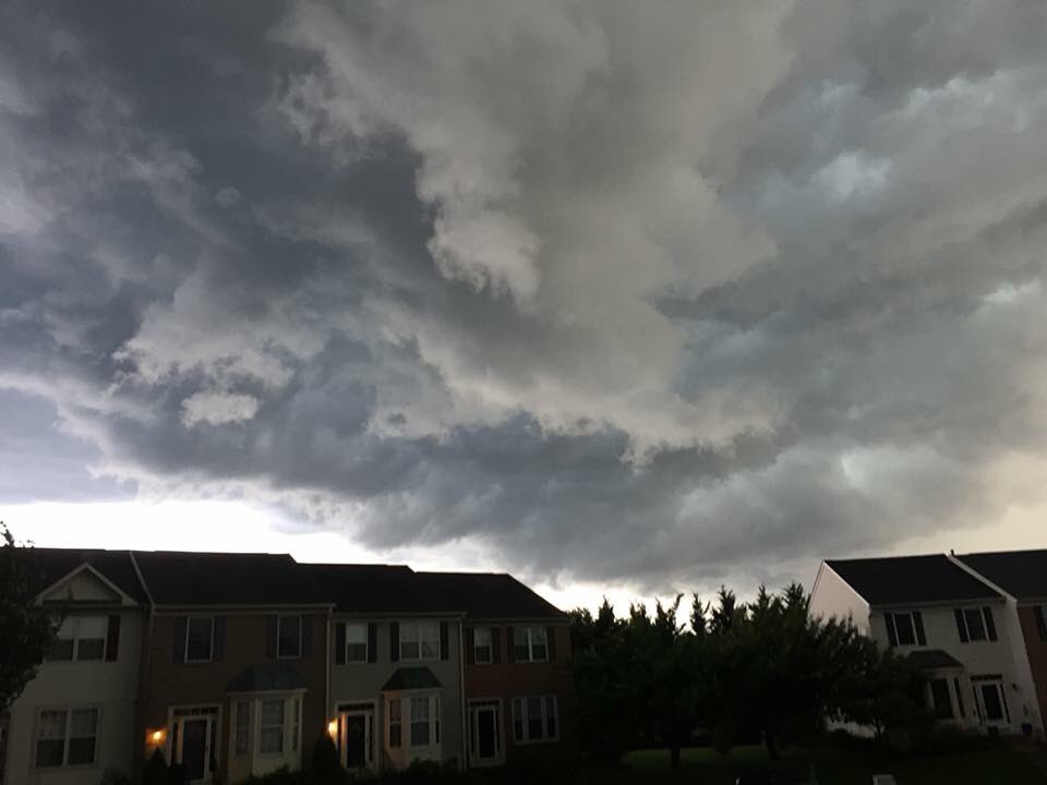 Storm hitting Westminster Maryland brought this intense sky. Cool clouds from Karen Boggs