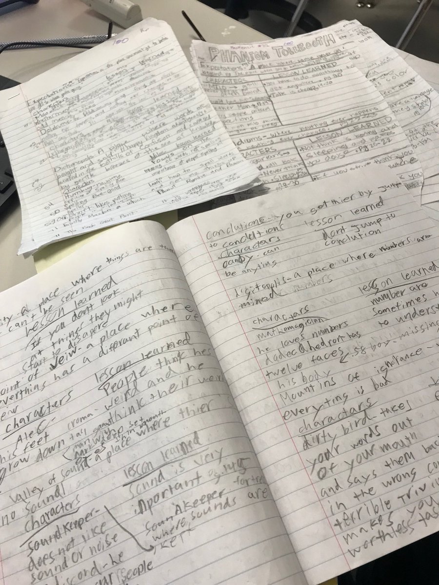 saturnv4's tweet photo. Look at the effort our students put into their note taking on Phantom Tollbooth!  Not flashy, but so helpful for comprehension &amp; synthesizing! @dabbrown71 @HaysSTEAM https://t.co/d9Vns7y9Yb