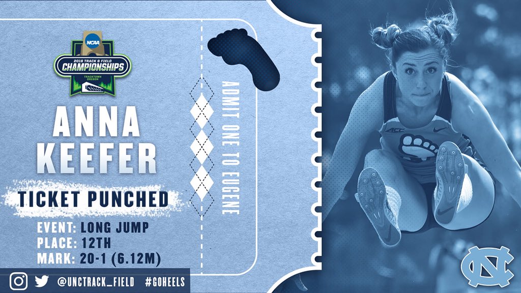 🎟 TICKET PUNCHED 🎟 The freshman @keefer_anna is HEADING TO EUGENE! She captures the coveted 12th spot and is on her way to the #NCAATF Championships! #GoHeels👣