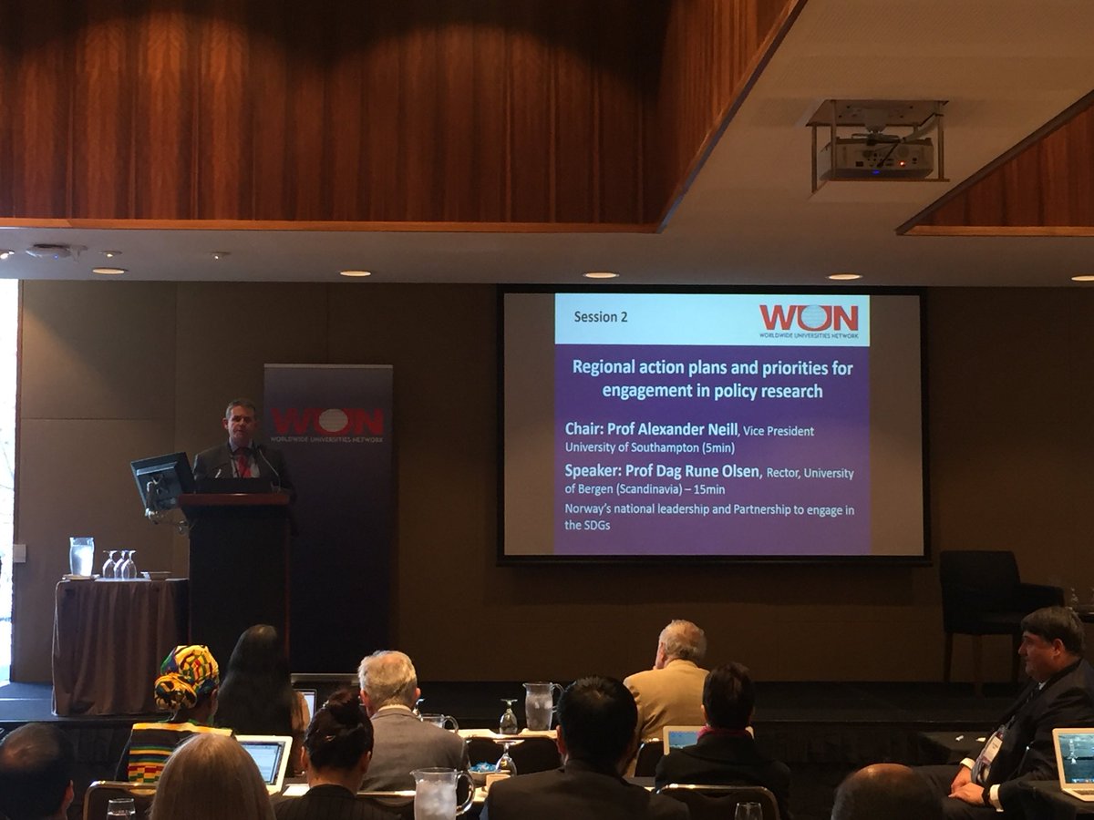Prof Alex Neill <a href="/unisouthampton/">University of Southampton</a> is introducing the second panel of the @WUNetwork President Forum on #regional #engagement in #policy research #WUNAGM18