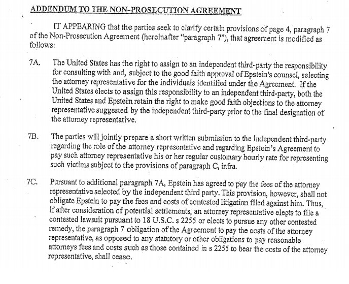 Here's the thing: I'm seeing nothing in Epstein's 2007 plea deal with the DOJ that required him to provide information to the FBI. (see pics)This begs the question of whether there was a separate agreement - still undisclosed - with the FBI.