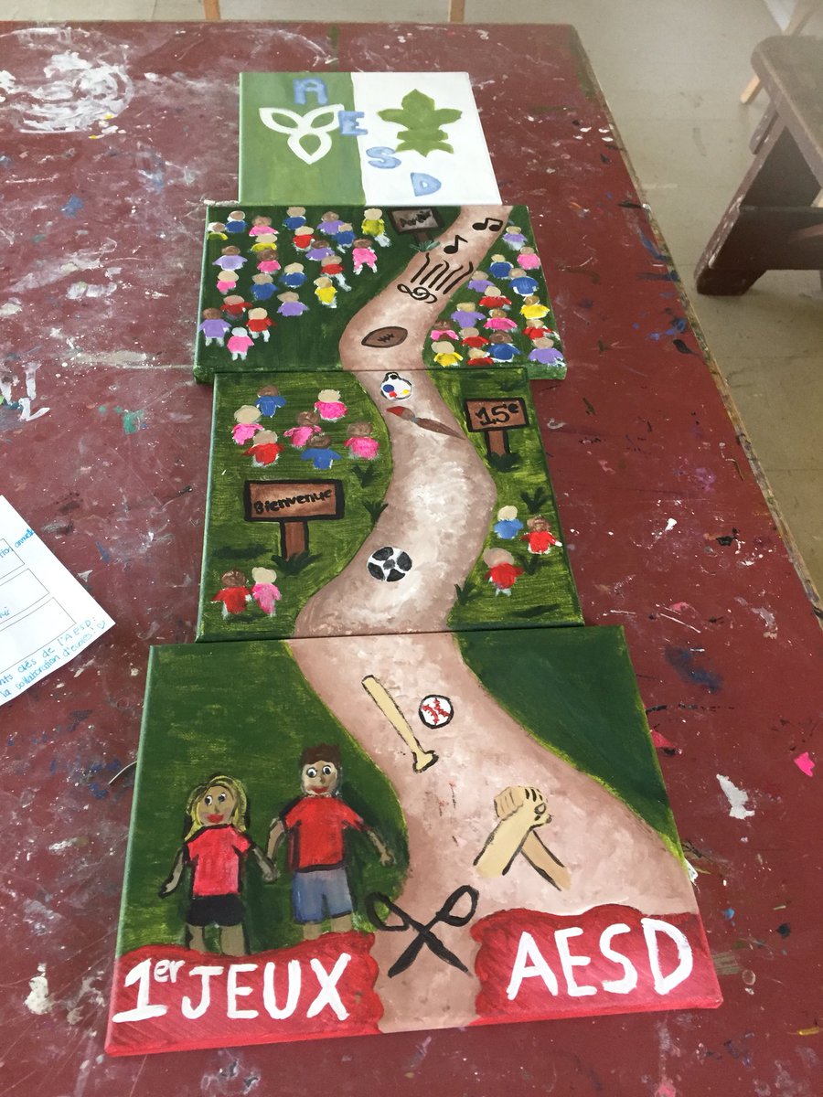Quelques exemples de belles toiles réalisées par nos élèves à l’épreuve de peinture sur le thème : Jeux de l’AESD, passé, présent et futur! <a href="/cscmonavenir/">Csc MonAvenir</a> #JeuxAESD2018 #15ansdaventures #ONfr