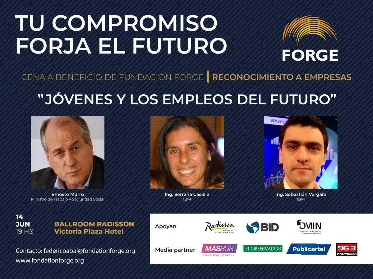 CENA BENEFICA DE RECONOCIMIENTO A EMPRESAS 2018.
14 de junio a las 19 hs.Ballroom del Radisson Victoria Plaza. 
Será una instancia de encuentro con toda la red de empresas, reconocer a 50 empresas y escuchar destacados expositores. 
Tu y tu empresas no pueden faltar!!!! <a href="/Forge_Uy/">Fondation Forge</a>