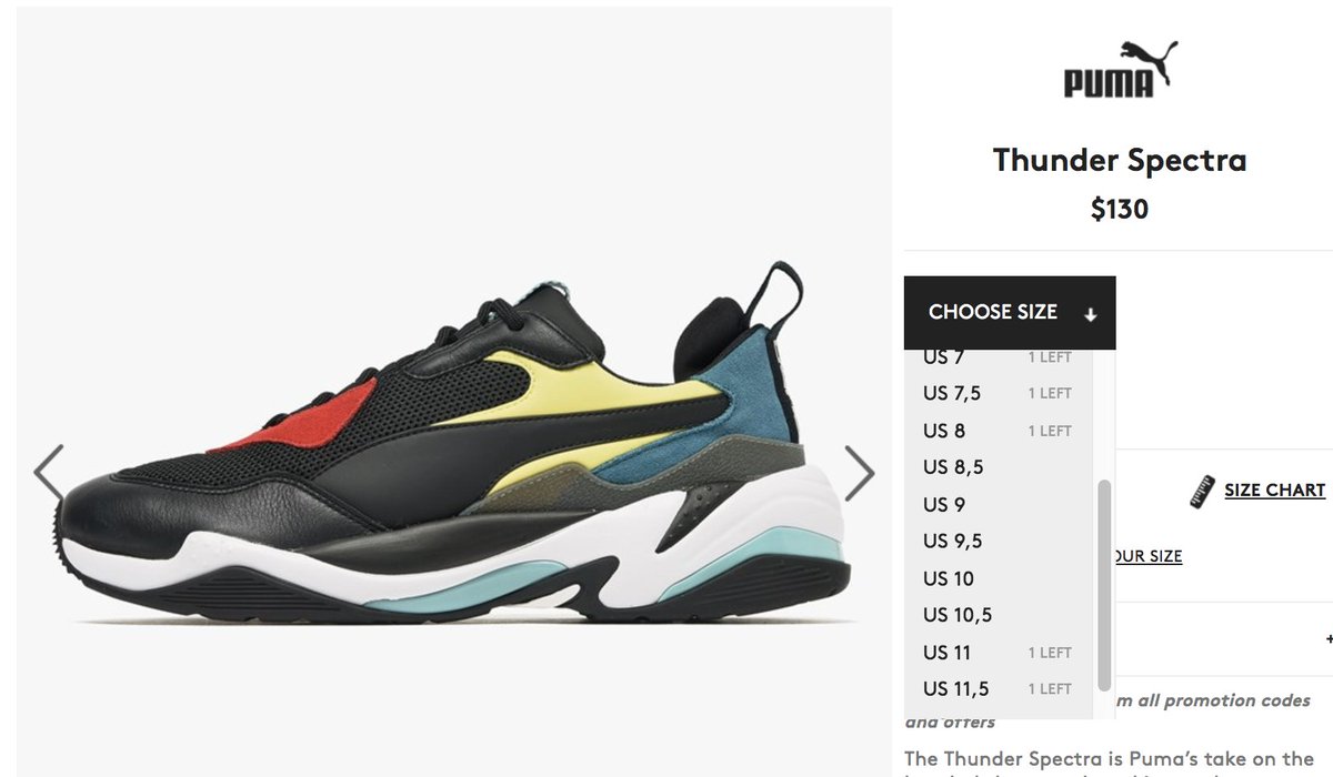 puma thunder spectra size chart