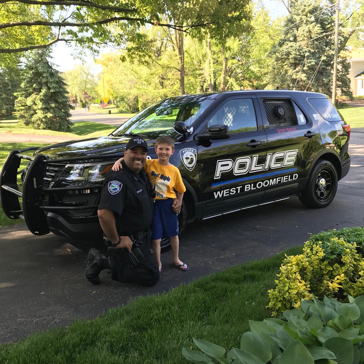 WestBlmfldPD's tweet photo. #dogsoftwitter #K9 #Officer Miller and partner Lonzo stopped by a little boy’s house today. It was his 8th birthday but he was sick and couldn’t go to school. He wants to be a police K9 officer and felt much better after they left. He will remember this birthday for a long time! https://t.co/5ZRHsYmvxd