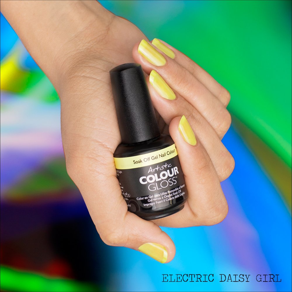 Artistic_Nail's tweet photo. Bring on the bright nails with this sheer neon yellow shade from the Crave the Rave collection! Available in matching Colour Gloss and Revolution Duets / Colour Shown: Electric Daisy Girl #CravetheColor ArtisticNailDesign #festivalnails #neonnails https://t.co/lhbEVgPNnX