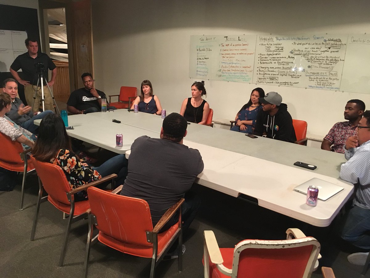 <a href="/designATXtech/">Design Think Social</a> <a href="/ImpactHubAustin/">Impact Hub Austin</a> getting deep talking bout sacrificing yourself to fit industry #realtalk #RepresentationMatters