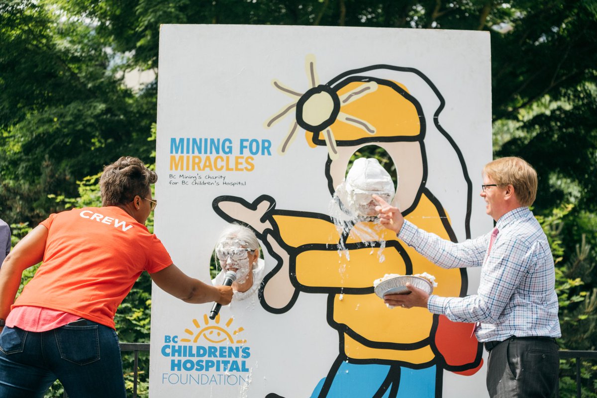 BCCHF's tweet image. During today’s @TeckResources Pie Throw participants tossed some of the world’s most expensive cream pies in the faces of mining industry leaders. Thank you to #MiningforMiracles for helping us make incredible strides for our kids.