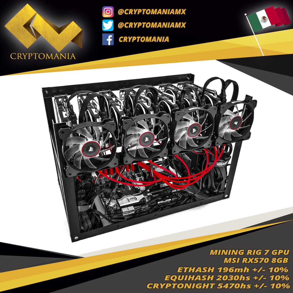 cryptomaniamx's tweet photo. Rig para Minería con 7 GPU
MSI RX570 8GB
✅DISPONIBLES.
📩 Contáctanos. https://t.co/7x4JBOY57M