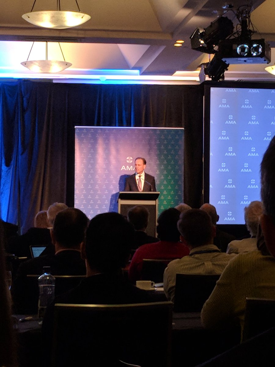 nabraham01's tweet photo. Federal Health Minister Greg Hunt on-stage at #amanatcon. Talking about the health budget, health workforce reforms, and the Government's upcoming plans for the health sector. https://t.co/IrIb8scpoq