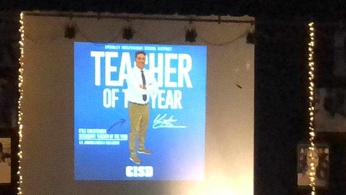 PedsPsychMom's tweet photo. Look who the Crowley ISD Secondary Teacher it the Year Is!! @CrowleyISD #CISDStars @Christensenkbc https://t.co/djVZODykSw