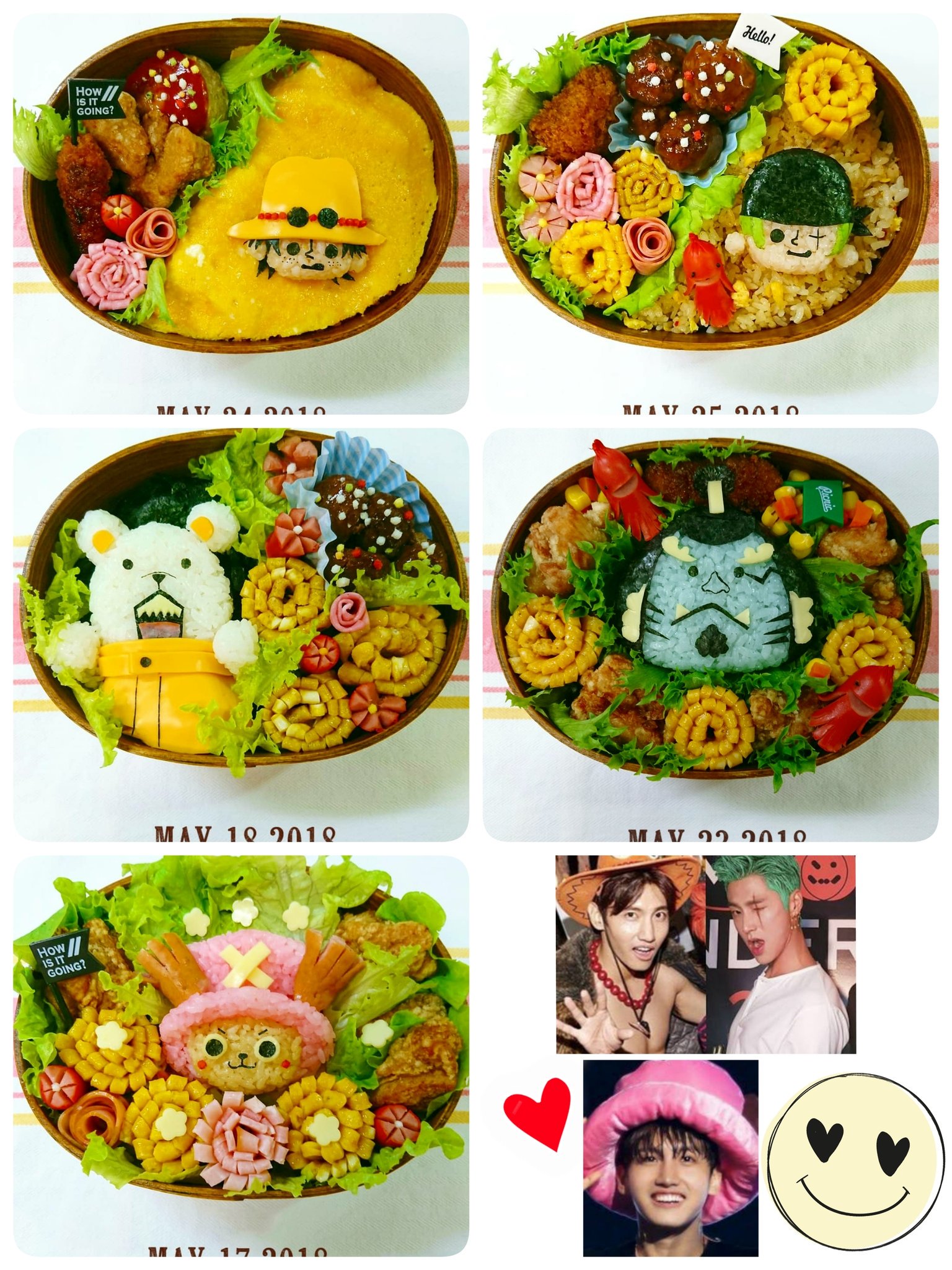 Aoi No Twitter キャラ弁 今回はone Pieceシリーズ集めてみました エース ゾロ ベポ ジンベエ チョッパーです One Pieceと言えば ゾロ ユノとエース チャンミン そんなことを思いながら作りましたぁ 日産楽しみ ӧｖӧ キャラ弁