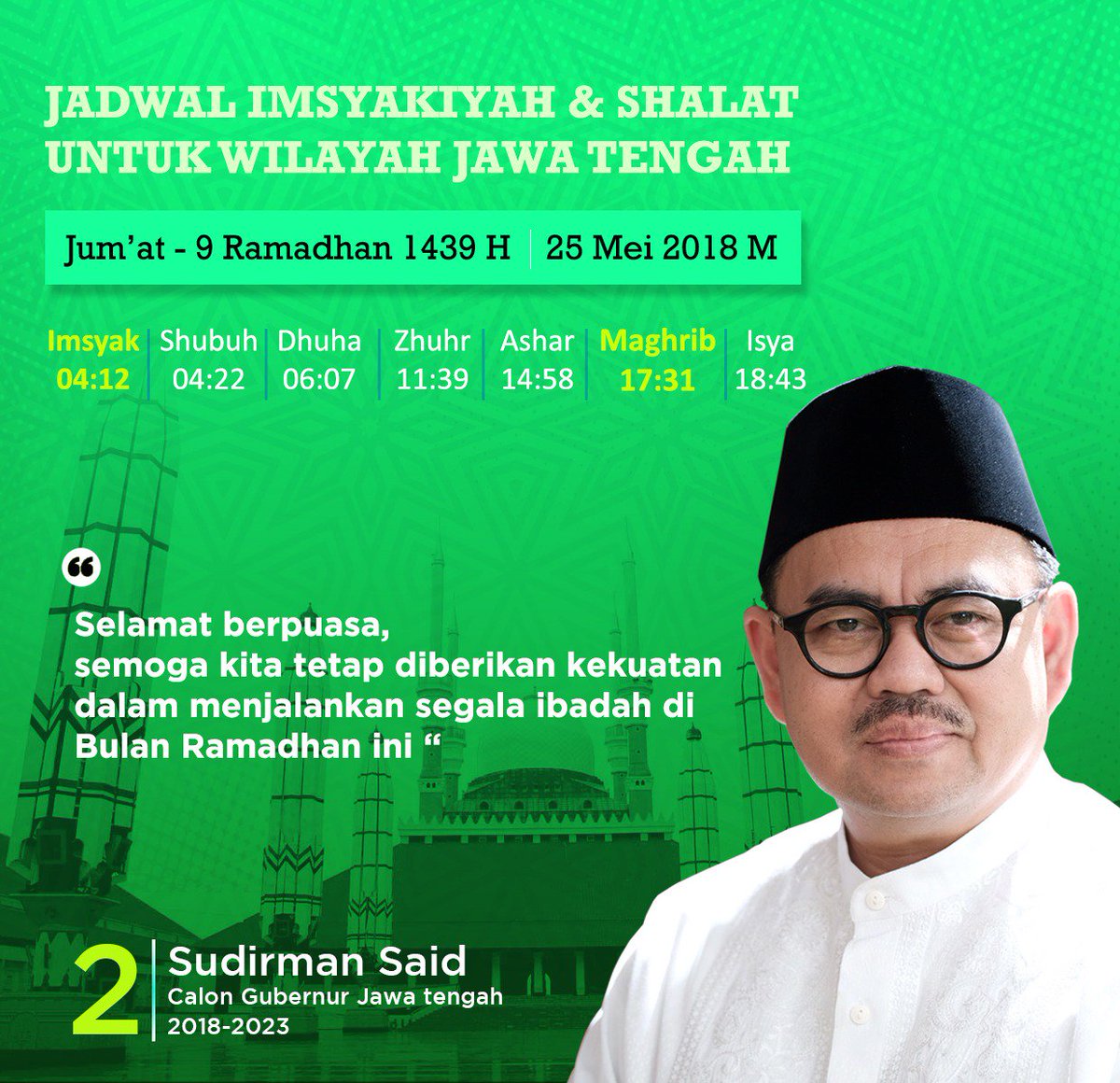 sahabatsudirman's tweet photo. Selamat berpuasa. Semoga kita tetap diberikan kekuatan dalam menjalankan segala ibadah di bulan suci Ramadhan ini.
#JumatBerkah
#Dirmanida
#salam2jari https://t.co/86pEl7S1X2