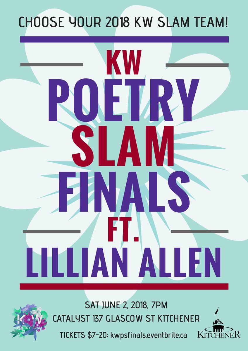 JaniceJoLee's tweet photo. Absolutely honoured that @LillianAllenDub is our feature poet for our @KWPoetrySlam Finals. Our 6 #kwpsresidency poets have been writing, editing and practicing. Come and vote for your team! Sat June 2nd @Catalyst137kw Bringing art and tech together, so buy a ticket. #kwhasspoken https://t.co/XnQvLVHaDt