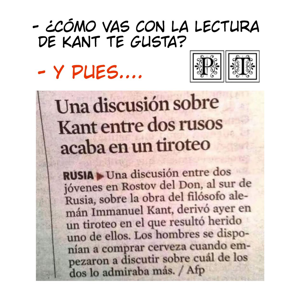 ToonsPolitical's tweet photo. 📚 ¿Y cómo vas con la lectura de #Kant?... 😂
#estudiante #filosofia #finales #parciales #pazperpetua #etica #paz #guerra #moral
Follow us on insta: Toons.political
#PoliticalToons #Meme #Politics #cartoons #argentina #students #internationalrelations #foreignaffairs #rrii https://t.co/GDabhPZ6H0