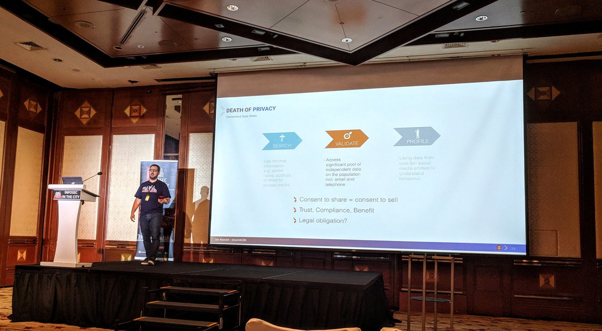 drjessicabarker's tweet photo. Great talk from @Ian44CON on social engineering and digital footprints, how the information we share can be used by criminals and companies @Infosec_City #IICSG #IICSG2018 https://t.co/aEUUUh2Ncq