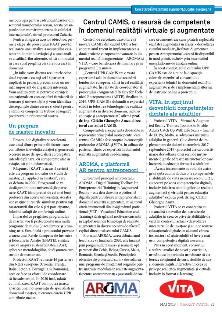 UPBCAMIS's tweet photo. Proiectele implementate de UPB-CAMIS mentionate in revista Market Watch editia lunii mai 2018 https://t.co/a2MVKOWmMY https://t.co/zMqmkkleMR