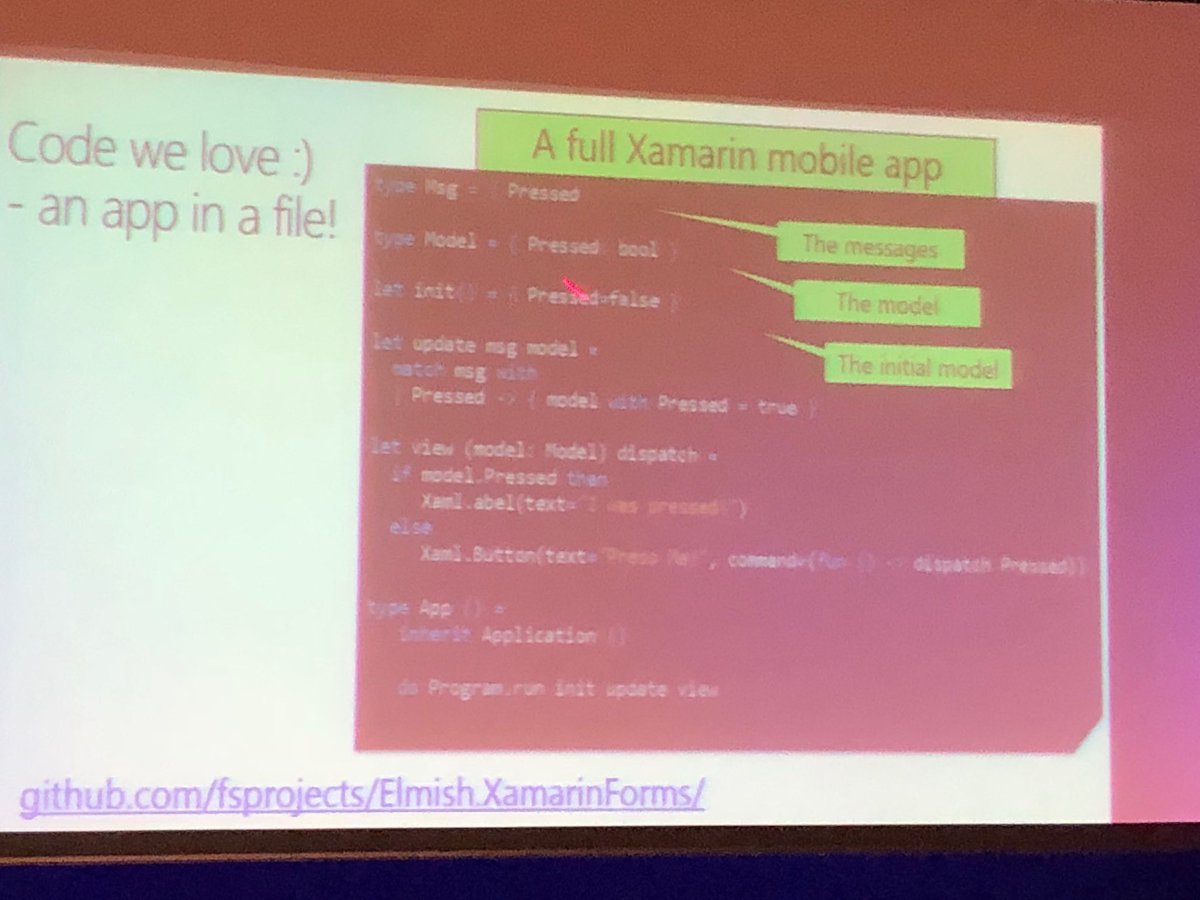 tomalex1's tweet photo. Clean code a la Elm while writing Fsharp UIs at #JOTB18 https://t.co/2KDbjKklCX
