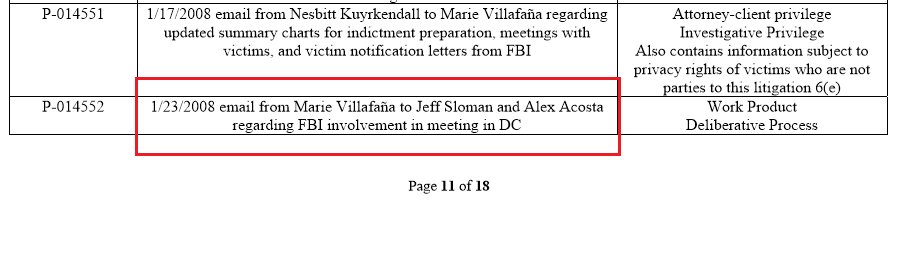 Yet more records. 1/23/2008: The FBI was directly involved in the DC meetings with the DOJ about Epstein. Did Mueller attend?