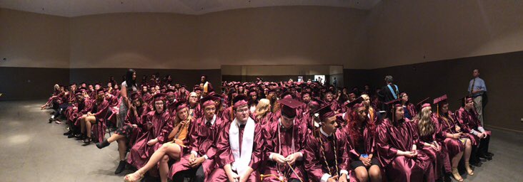 BamaSusanG's tweet photo. My first panoramic pic featuring the #goldroom backstage at graduation #yelloutyourcolorsIndians #redandgold #pvhs2018 https://t.co/Y5gl1DR2IF