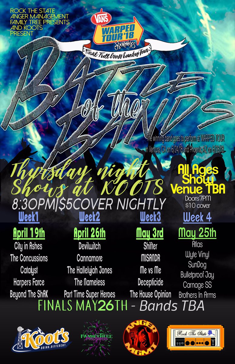 RockTheStateAK's tweet photo. Friday May 25th at Anchorage Community Works! The all ages Battle to Warped Tour. 7:30pm. $10. 6 bands. https://t.co/6B20WAW9Lp