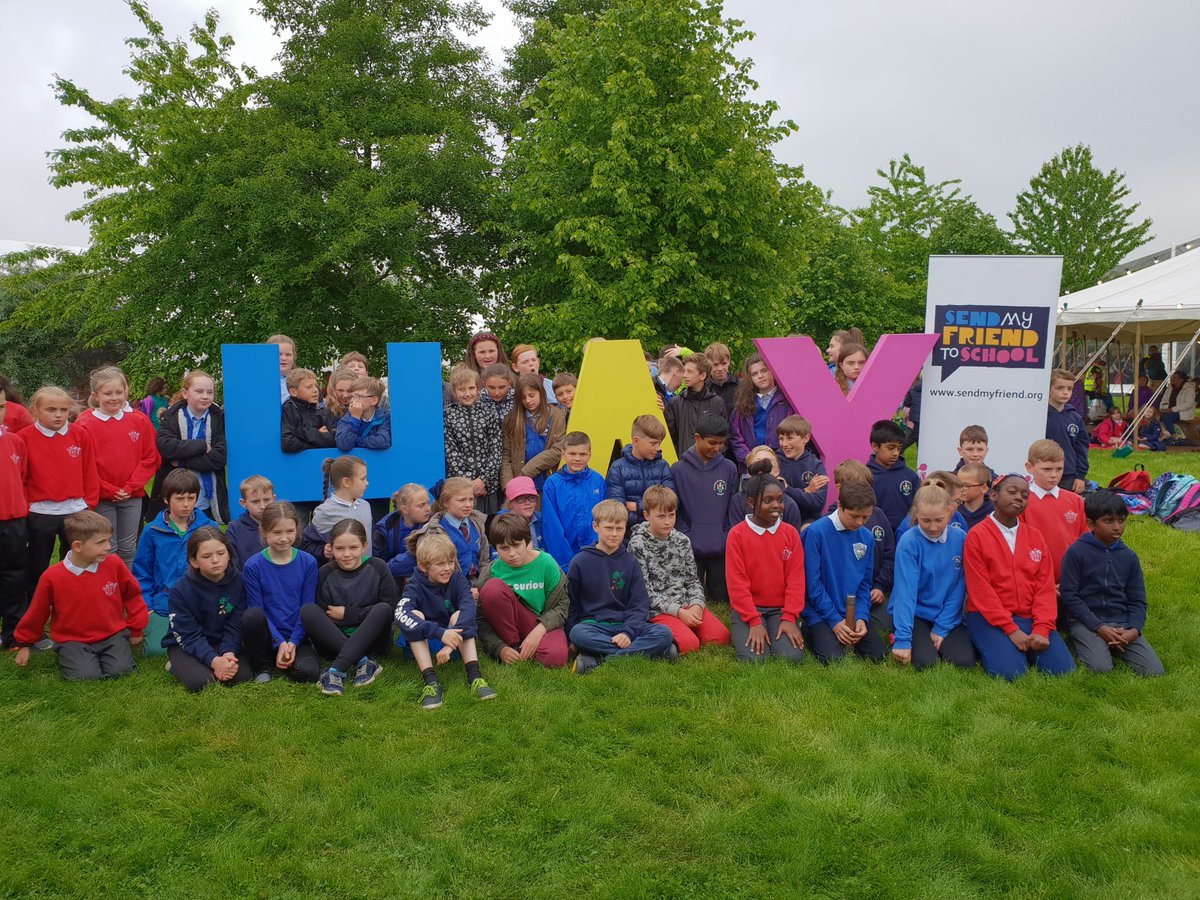 oxfamhayfest's tweet photo. Wonderful to greet @hayfestival children who've walked in relays from #BaytoHay to support @sendmyfriend which campaigns to provide a safe school environment for all children globally. https://t.co/FUOQHNaRKC