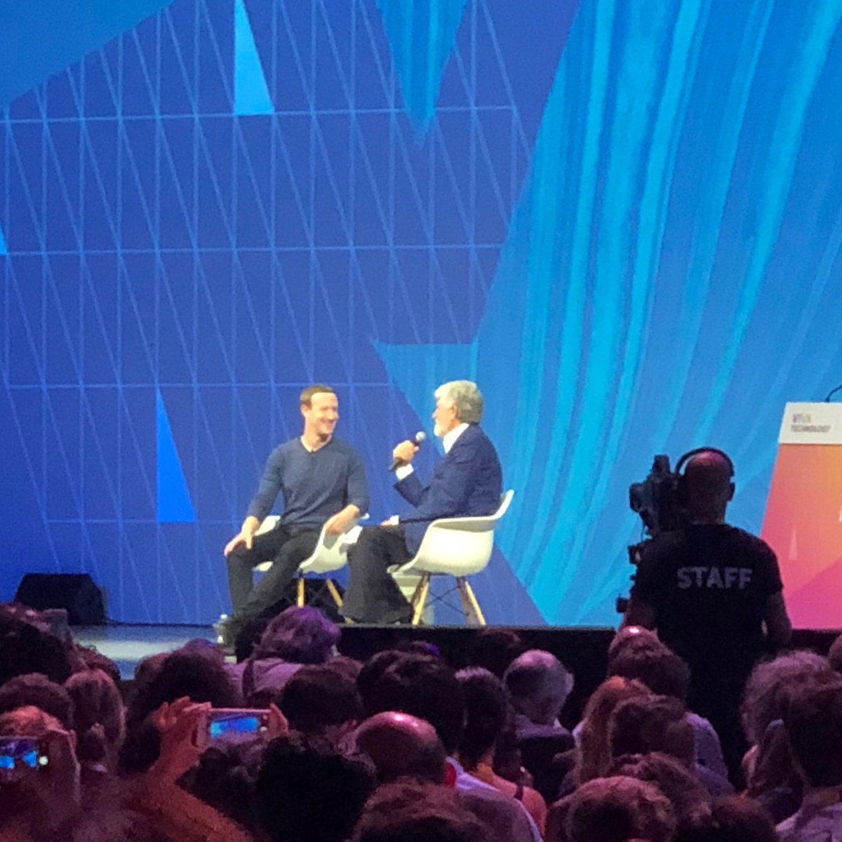 IanHand's tweet photo. Mark Zuckerberg, Facebook CEO speaking about tech 4 good @ #Vivatech2018 https://t.co/fBzju2LQjK