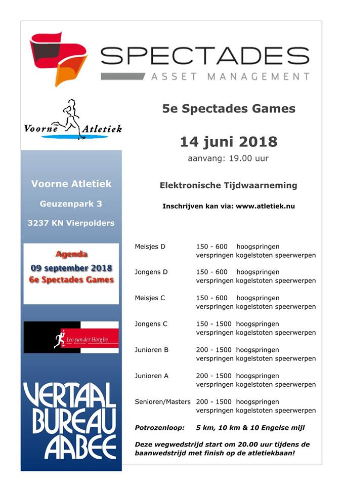 H_deWit's tweet photo. 14 juni organiseert Voorne Atletiek de 5e Spectades Games. Dit keer in combinatie met de Potrozenloop. Baanatletiek maar ook een 5km, 10km of 10EM door de polders van Voorne.  Inschrijven kan via https://t.co/Z1oRfsmrgf of https://t.co/MrfBK5atpx @Spectades @VoorneAtletiek https://t.co/NoFrH8ySog
