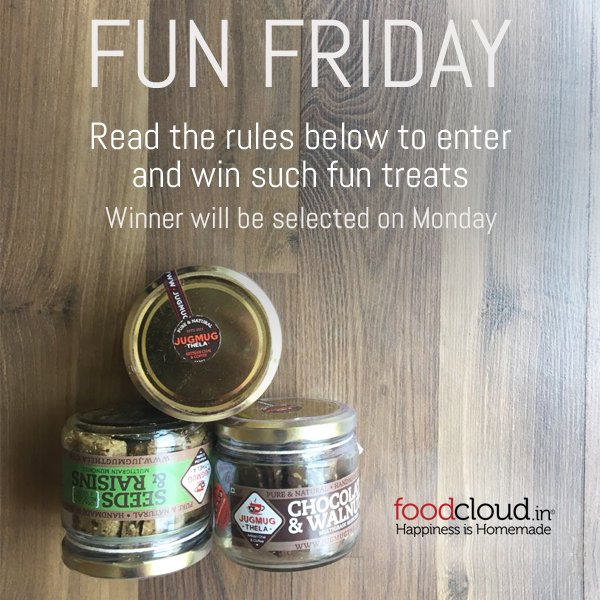 Fun Friday Contest. 
Follow these simple steps to enter:

1. Like this tweet.
2. Follow us.
3. Retweet and tag 5 of your foodie friends.

Watch out for this space. Winners will be announced on Monday.

#funfriday #fridayfeeling #giveaway #contest #fridaygiveaway #jugmugthela