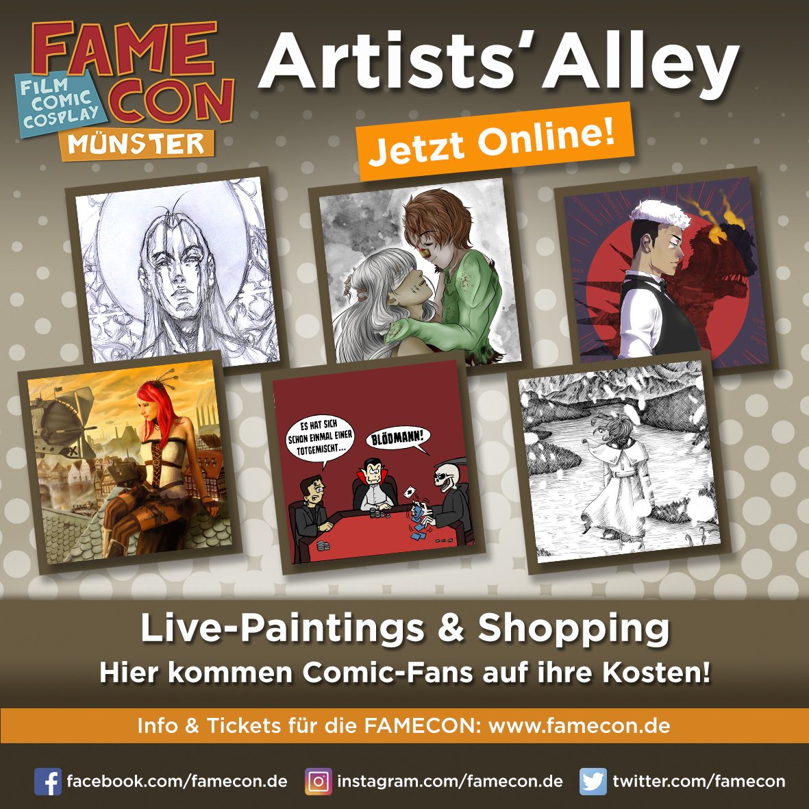 famecon's tweet photo. Ab heute könnt ihr auf unserer Webseite checken, wer sich bereits für unsere #ArtistsAlley angemeldet hat!

https://t.co/MK5jXiEVn5

Anmeldungen sind noch bis zum 01.06.2018 möglich!
https://t.co/B3iljdeh7T

#FAMECON #FAMECON2018 #Zeichner #Illustrator #artist #Künstler #Münster https://t.co/JPHywa4JIT
