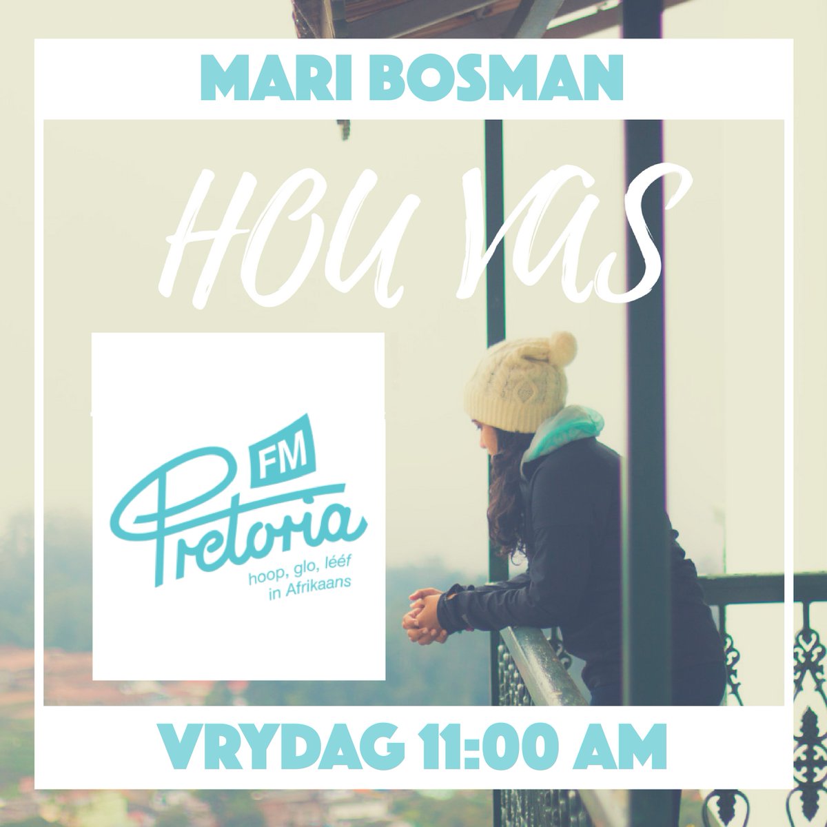 TheMarketingZoo's tweet photo. @maribosman gesels vandag op @PretoriaFM om 11:00. Maak seker jy luister saam! #HOUVAS is haar nuutste enkelsnit en is die perfekte winterslied. Luister na die woorde en geniet hom! https://t.co/5znhl3bTSS