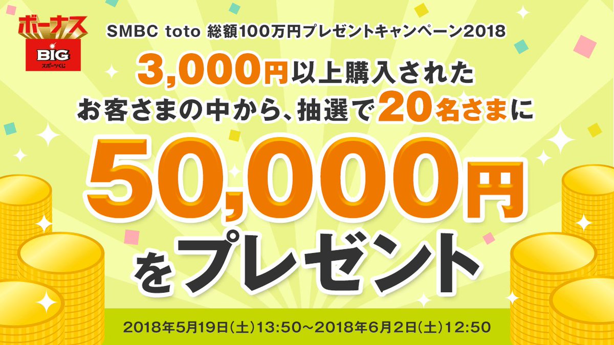 三井住友銀行 公式 ミドすけ Smbc Toto 総額100万円プレゼントキャンペーン開催中 Smbc Totoを3 000円以上購入すると 抽せんで名さまに5万円をプレゼント くわしくはこちら T Co Zx4dndupym