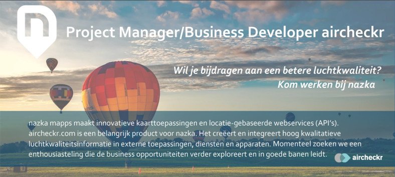 Ben je een goede project manager met een neus voor luchtkwaliteit en marktontwikkeling? Kom dan zeker langs bij <a href="/nazka_mapps/">nazka</a>, wij zoeken iemand die ons kan helpen om <a href="/aircheckr/">aircheckr</a> in andere sectoren te integreren nazka.be/jobs/Vacature_… #luchtkwaliteit #vacature