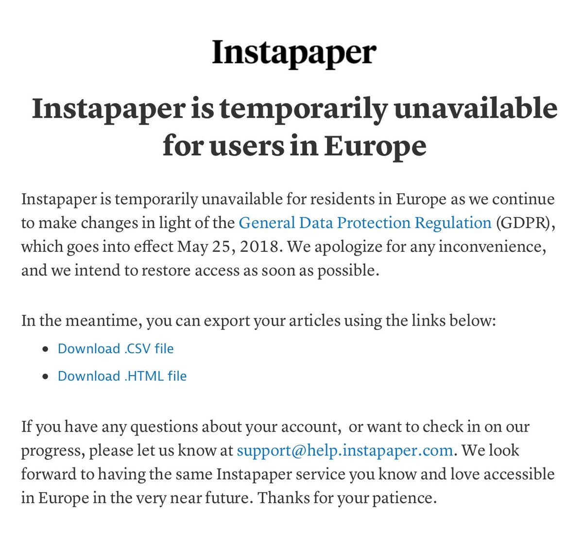 goshki's tweet image. The fuck were you doing with that personal data of mine, @instapaper? 🧐 #GDPR #GDPRfail