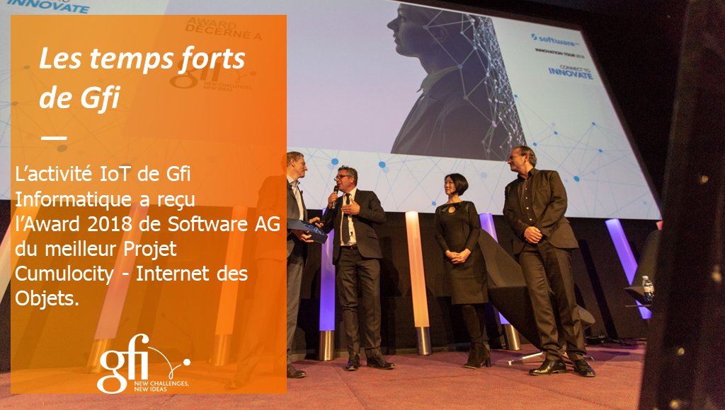 🏆Le 15 mai dernier à l'#Innovation Tour 2018 organisé par <a href="/SoftwareAG/">Software AG</a>, <a href="/pierremontcel/">Pierre Montcel</a> de @gfiinformatique recevait des mains de <a href="/fleurpellerin/">Fleur Pellerin</a>, Philippe Guénault &amp; <a href="/EricDuffaut/">Eric Duffaut</a> l’#Award 2018 du meilleur Projet <a href="/Cumulocity/">Cumulocity</a> / #IoT !  👏👏👏