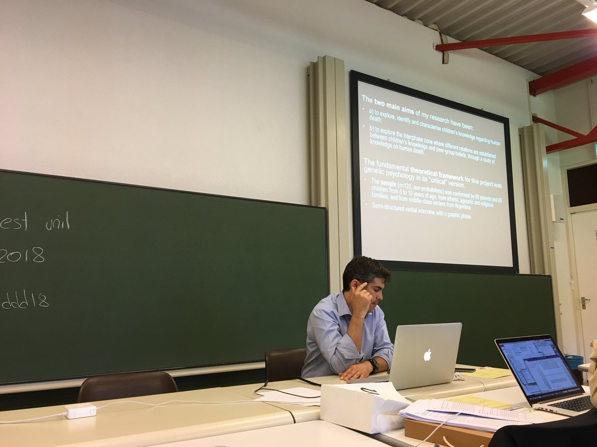 DessartG's tweet photo. Moving on with a talk by Ramiro Tau on children’s representations of death in relation to representations of God. #WSddd18 #unilausanne https://t.co/VPWlhQVVHZ