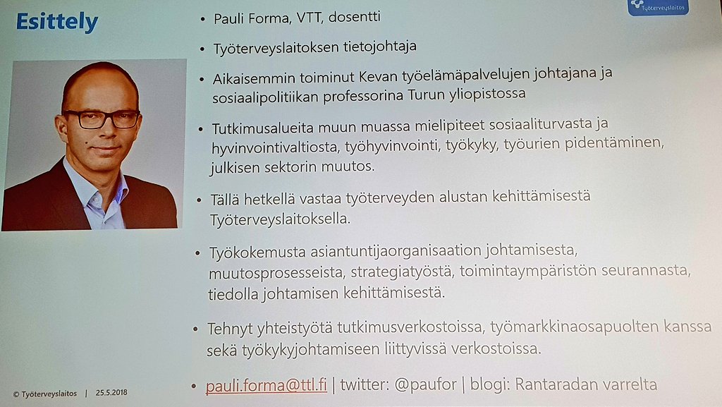 tyoterveys's tweet photo. Mittaaminen ja työkykyjohtamisen haasteet - @paufor äänessä #työkyky #johtaminen #työkykyjohtaminen #työura #qe2018 #QuantifiedEmployee https://t.co/tiHk1QPQrW