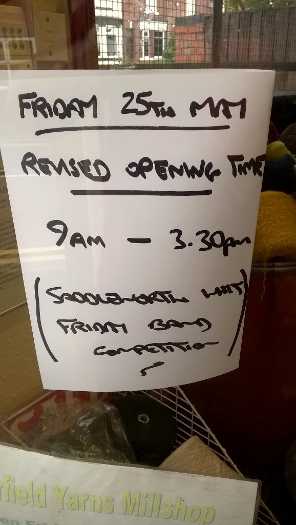 Hail Smiling Morn!  Early opening and closing today for Whit Friday Band  Competitions. #Fairfield Yarns.