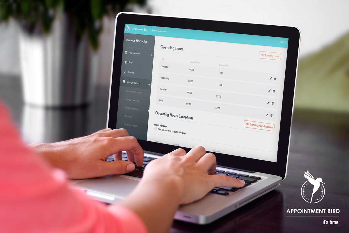 AppointmentBird's tweet photo. Customise your operating hours according to your needs! #Tech #App #BusinessManager #AppointmentBookings #Online https://t.co/IwgfQGhm9U