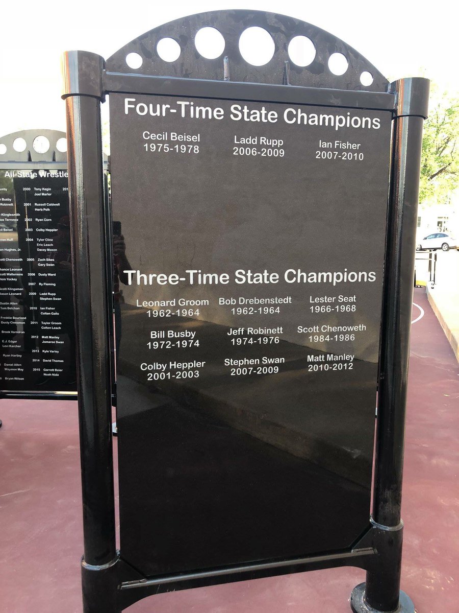 PriceOfLegacy's tweet photo. The one of a kind Perry Wrestling Monument Park recently received an upgrade - another row of granite slabs honoring all who make @PerryWrestling_ the best! https://t.co/adVHTBfpjk