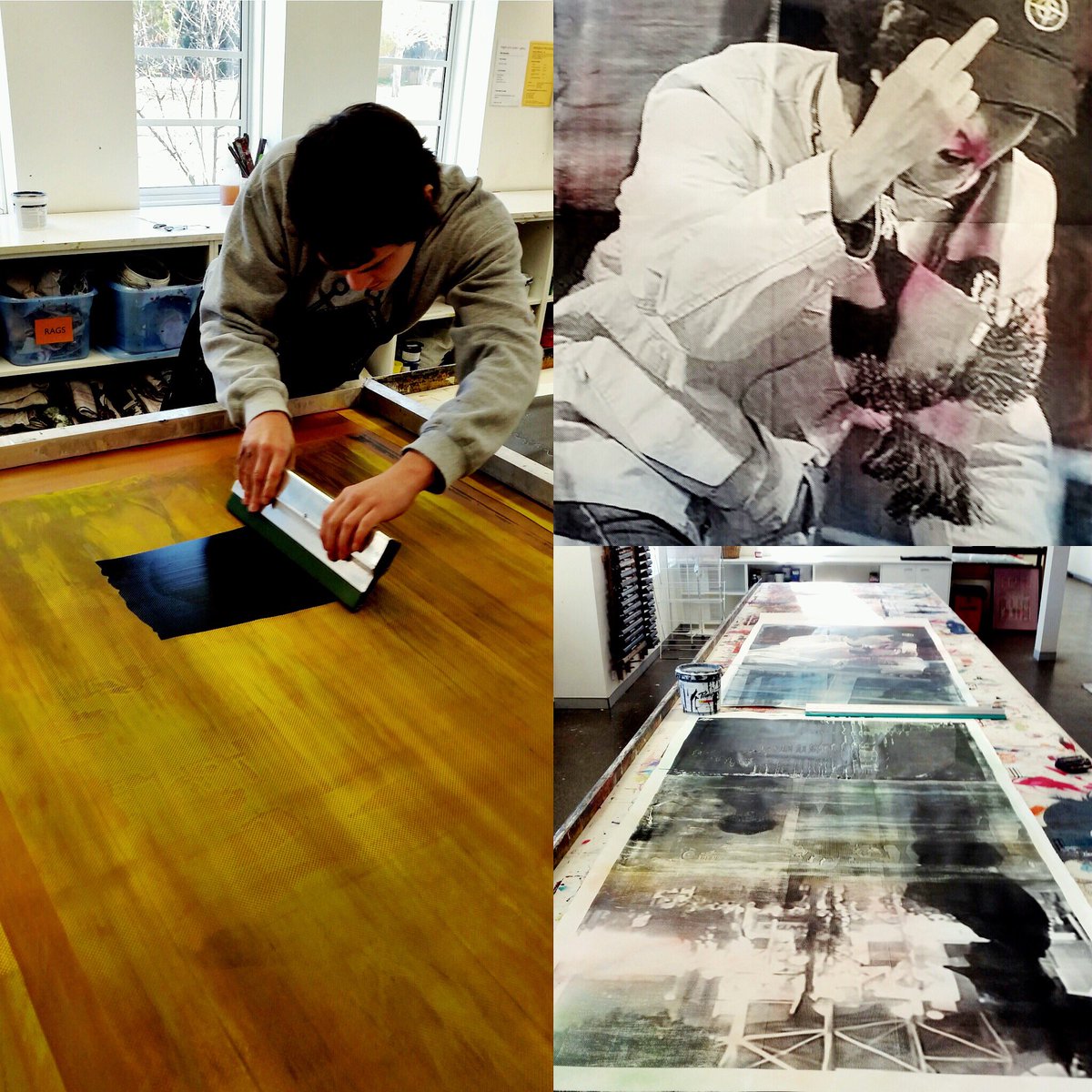 ScratchArtSpace's tweet photo. Evan Pank pushing ink for Untitled Agency. Opens next week for a three week run. #scratchartspace #evanpank #screenprint https://t.co/8Fj0HOkC5C